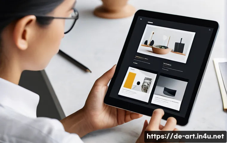 미술 교육과 포트폴리오 작성법 - A modern, minimalist artist&rsquo;s portfolio layout displayed on a sleek digital tablet held by a person ...