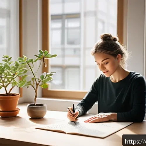 Home 29 미술 교육과 서예 - A serene, sunlit workspace in a modern German apartment, featuring a person practicing calligraphy w...